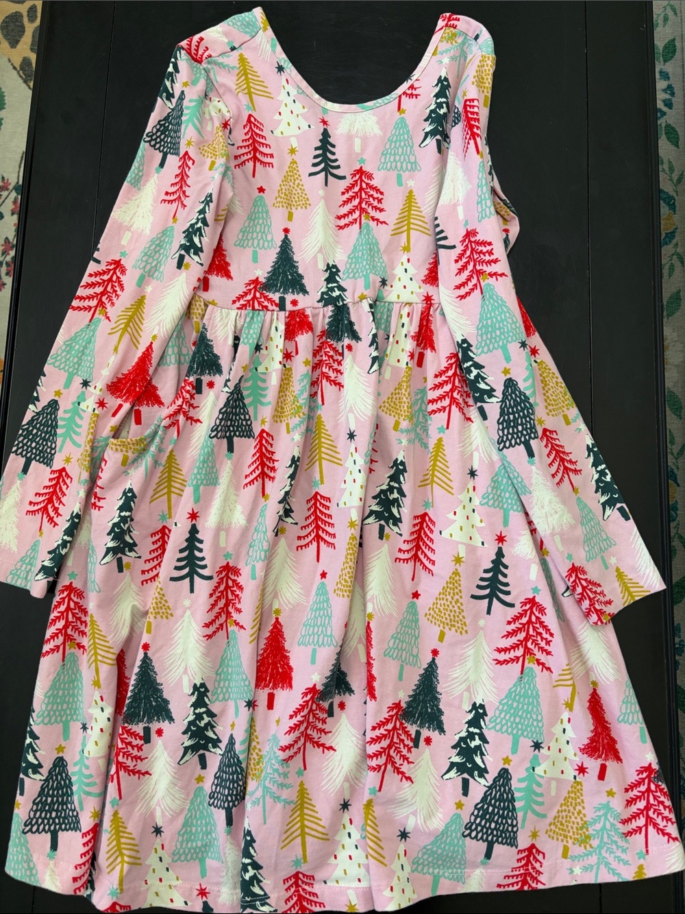 Hanna Andersson Pink Holiday Tree Dress with Multicolor Print Size 10